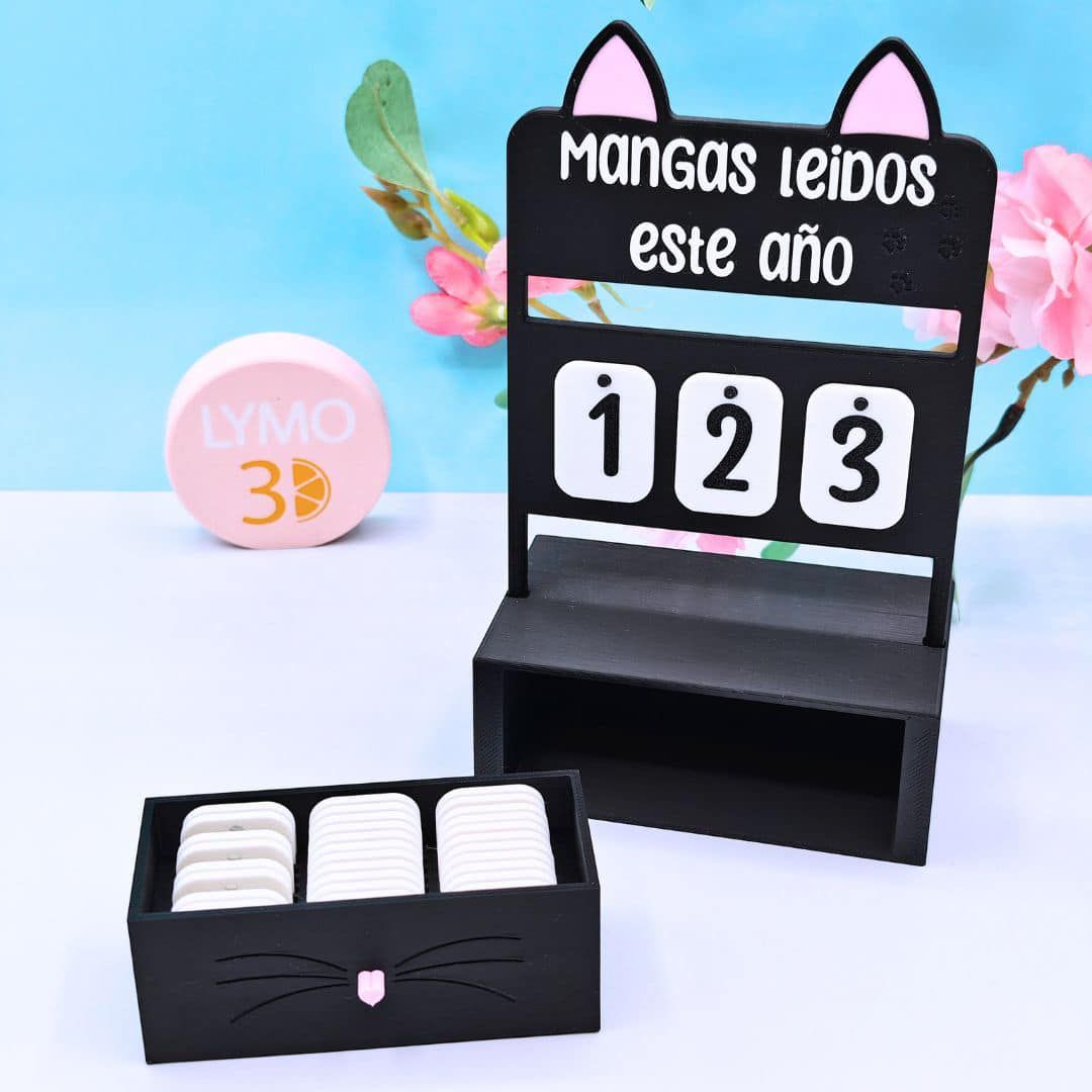 Contador de gato de libros y mangas