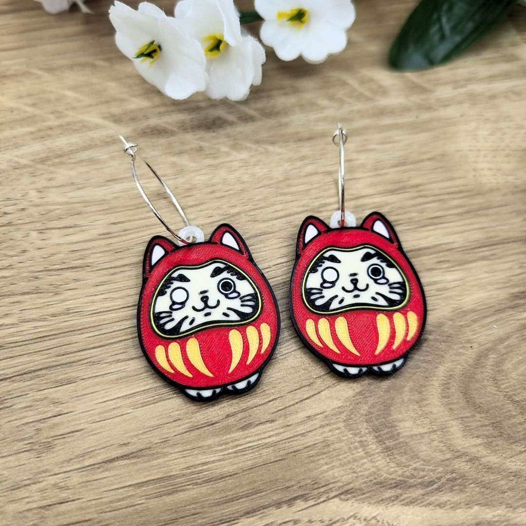 Pendientes Daruma Gato kawaii