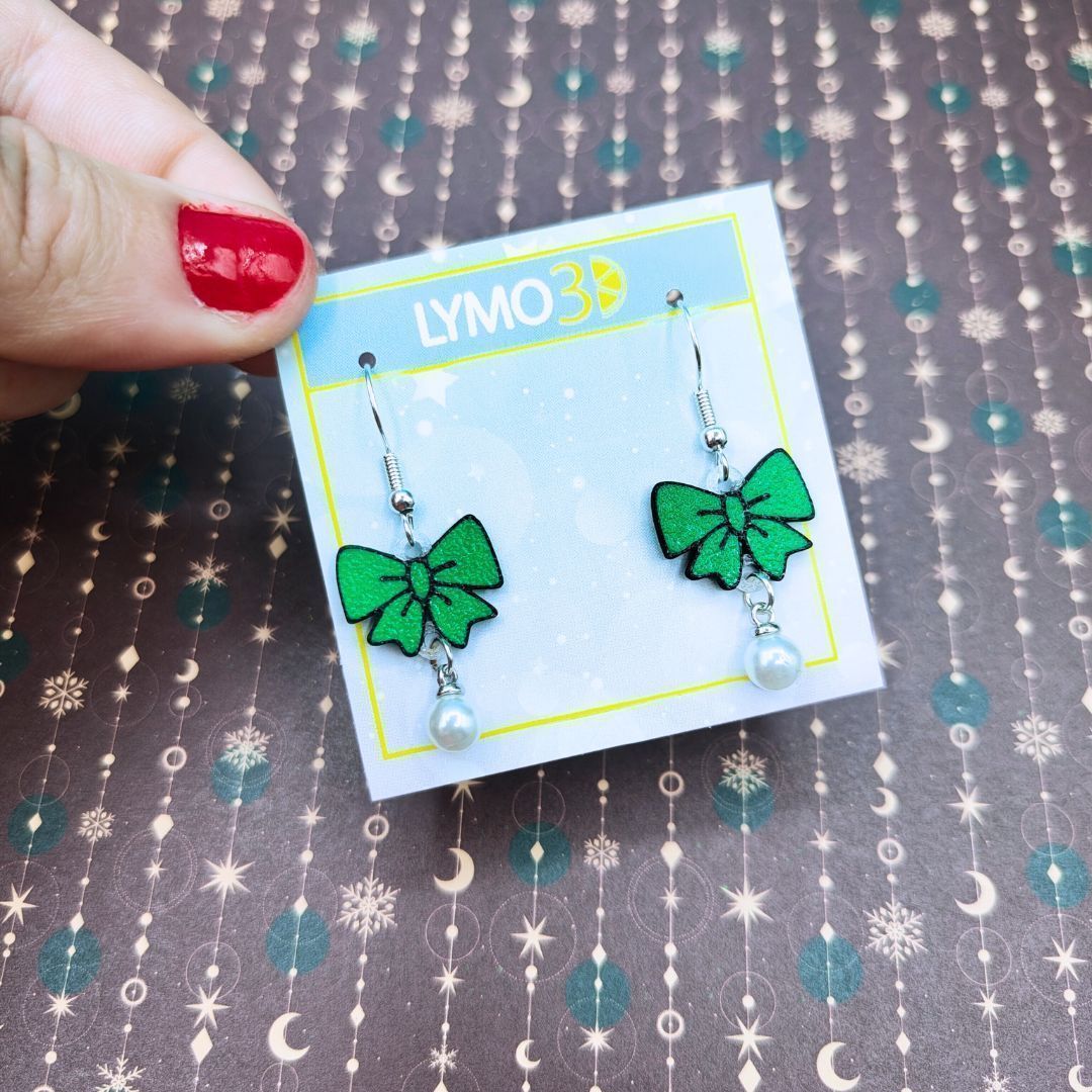 Green coquette pearl earrings