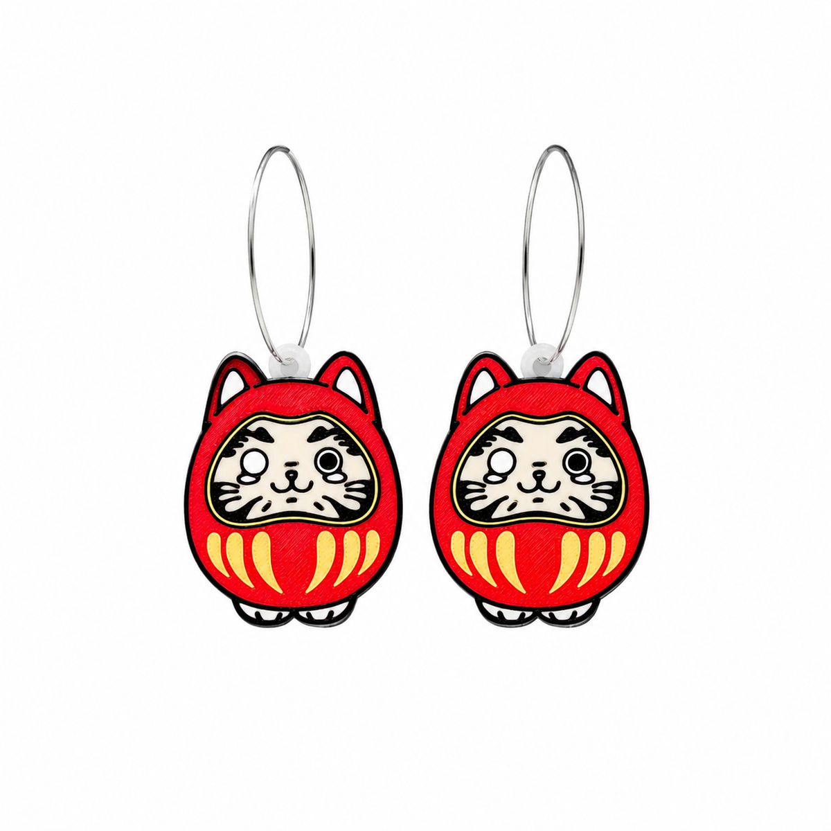 Pendientes daruma gato kawaii