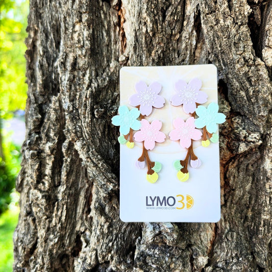 Pendientes Ramas con Flores Pastel