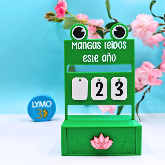 Contador rana de libros y mangas