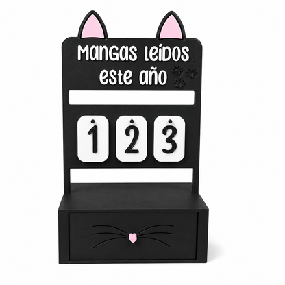 Contador de gato de libros y mangas