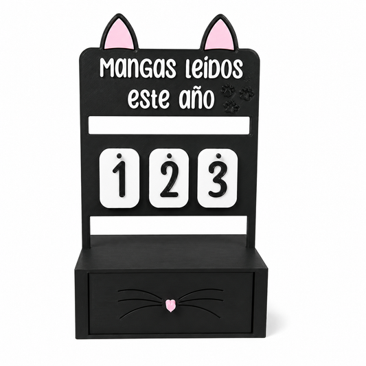 Contador de gato de libros y mangas