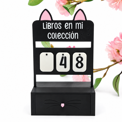 Contador de gato de libros y mangas