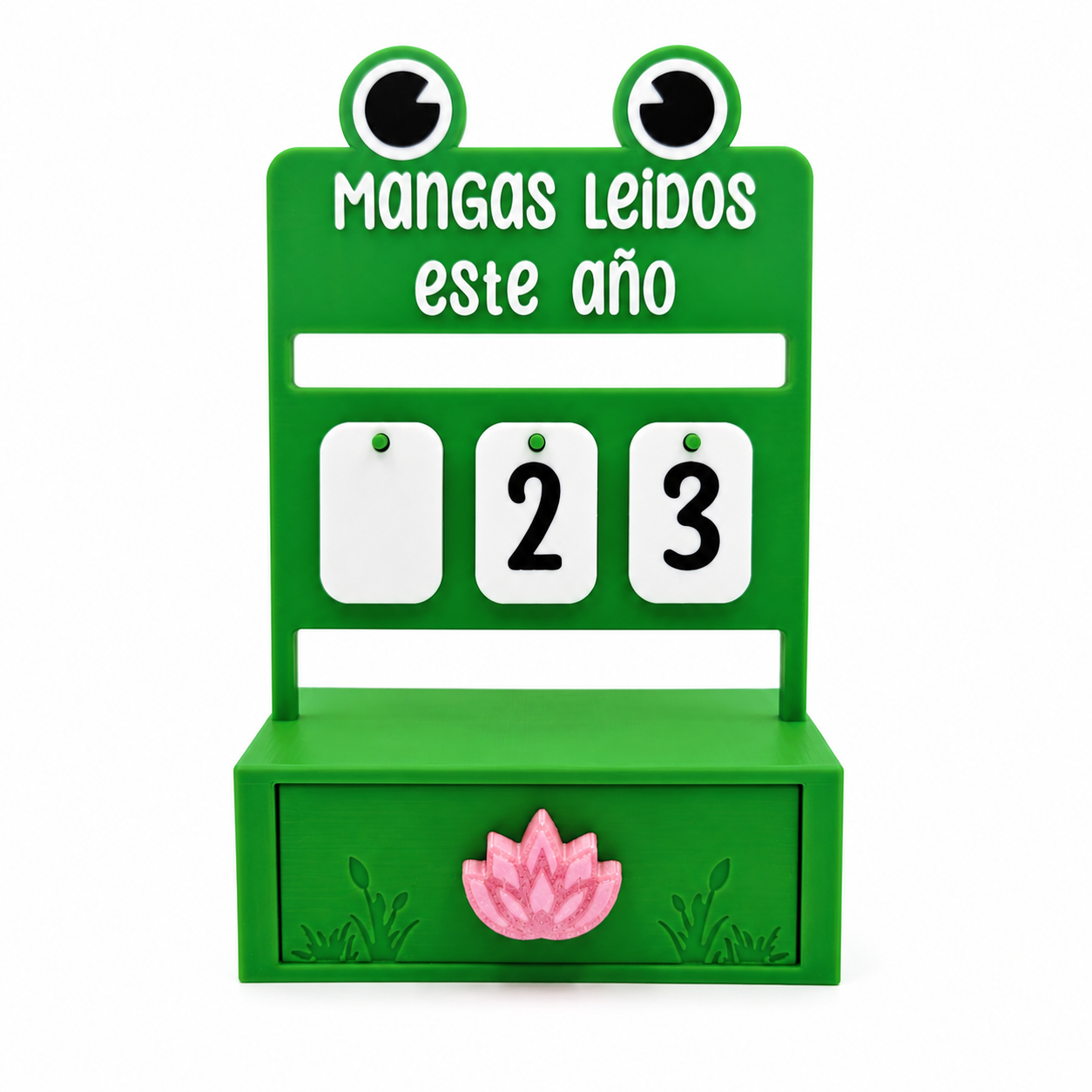 Contador rana de libros y mangas