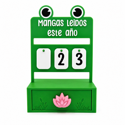 Contador rana de libros y mangas