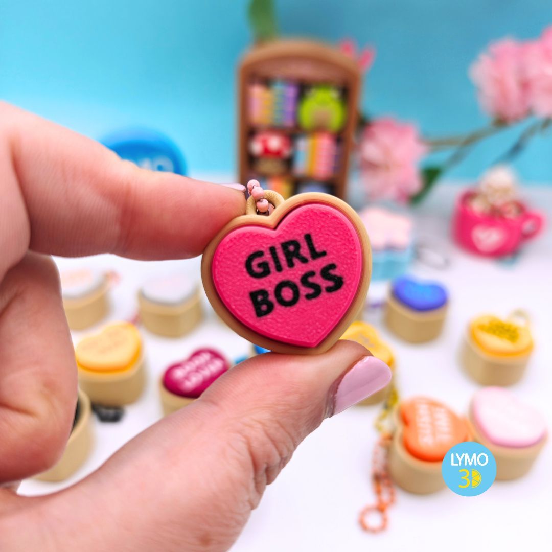 Llavero clicker corazón con texto