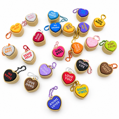 Llavero clicker corazón con texto