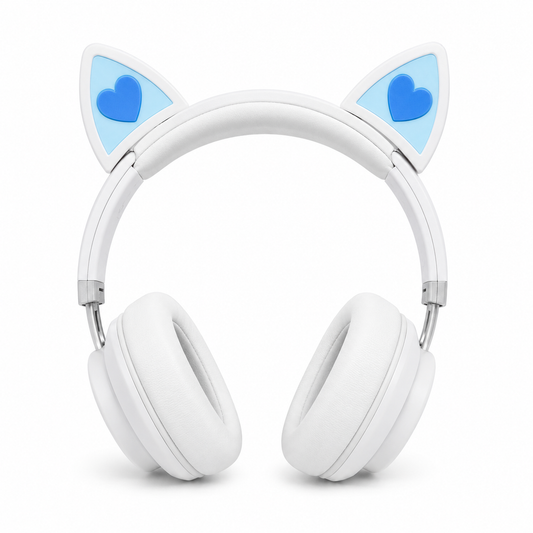 Orejas de gato love azul y blanco para auriculares