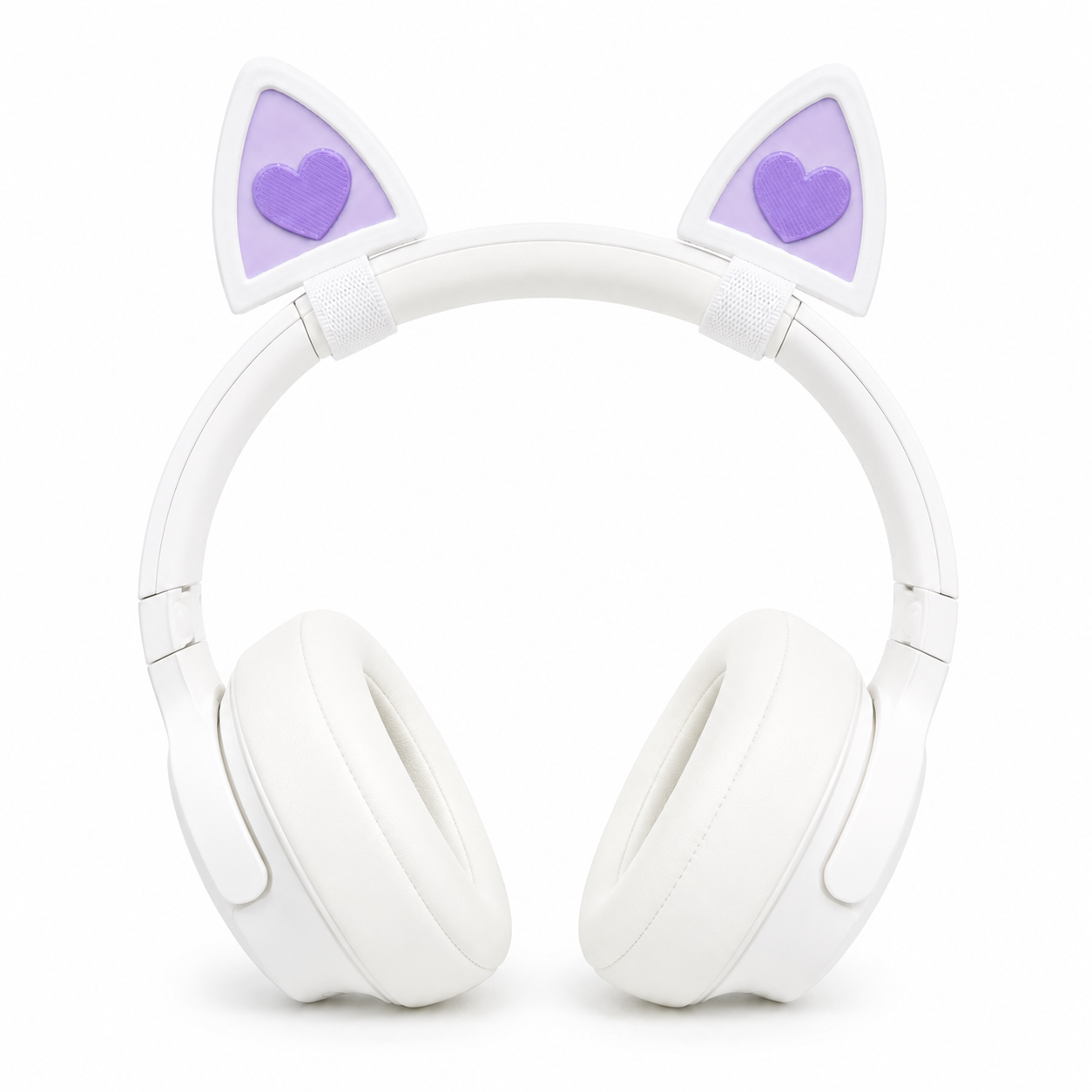 Orejas de gato love blanco y morado para auriculares