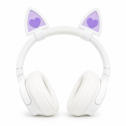 Orejas de gato love blanco y morado para auriculares