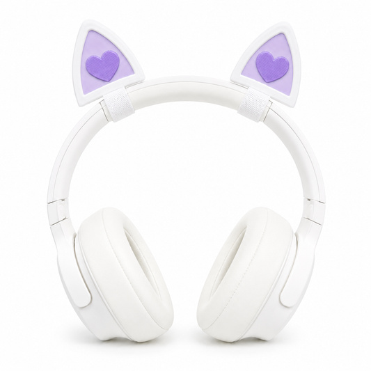 Orejas de gato love blanco y morado para auriculares