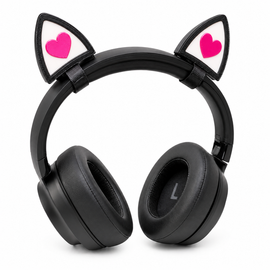 Orejas de gato love negro y rosa para auriculares