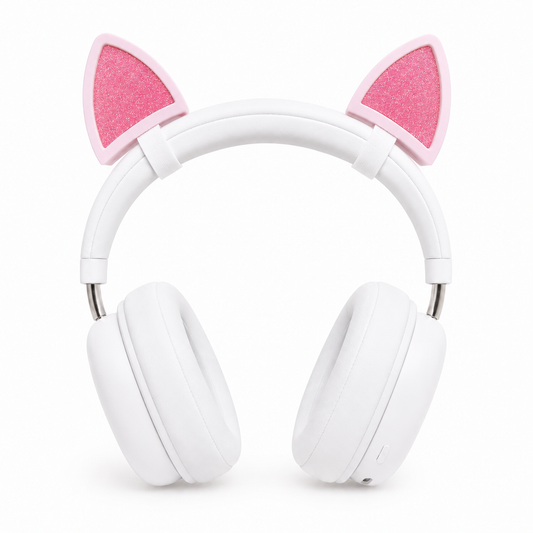 Orejas de gato rosa con purpurina para auriculares