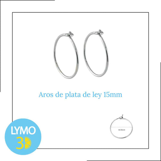 Par de aros de 15 mm en plata de ley