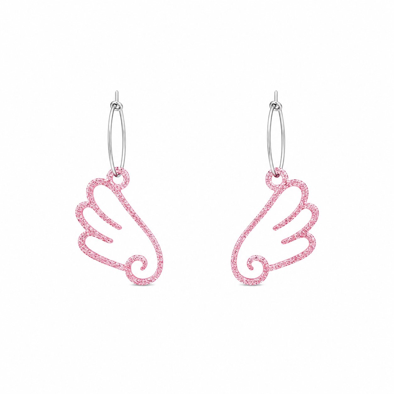 Glittery pink wing earrings