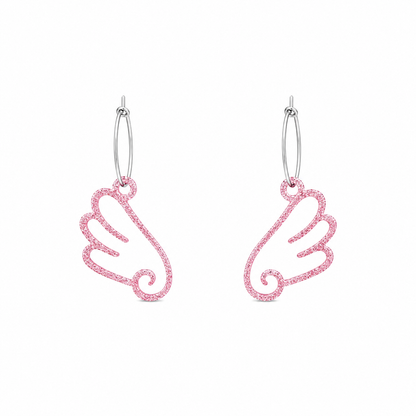 Glittery pink wing earrings