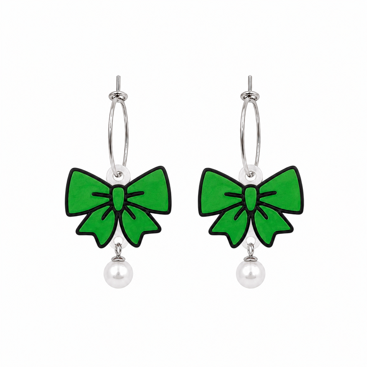 Green coquette pearl earrings