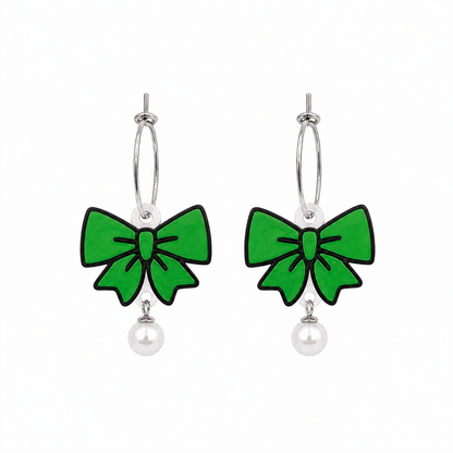Green coquette pearl earrings