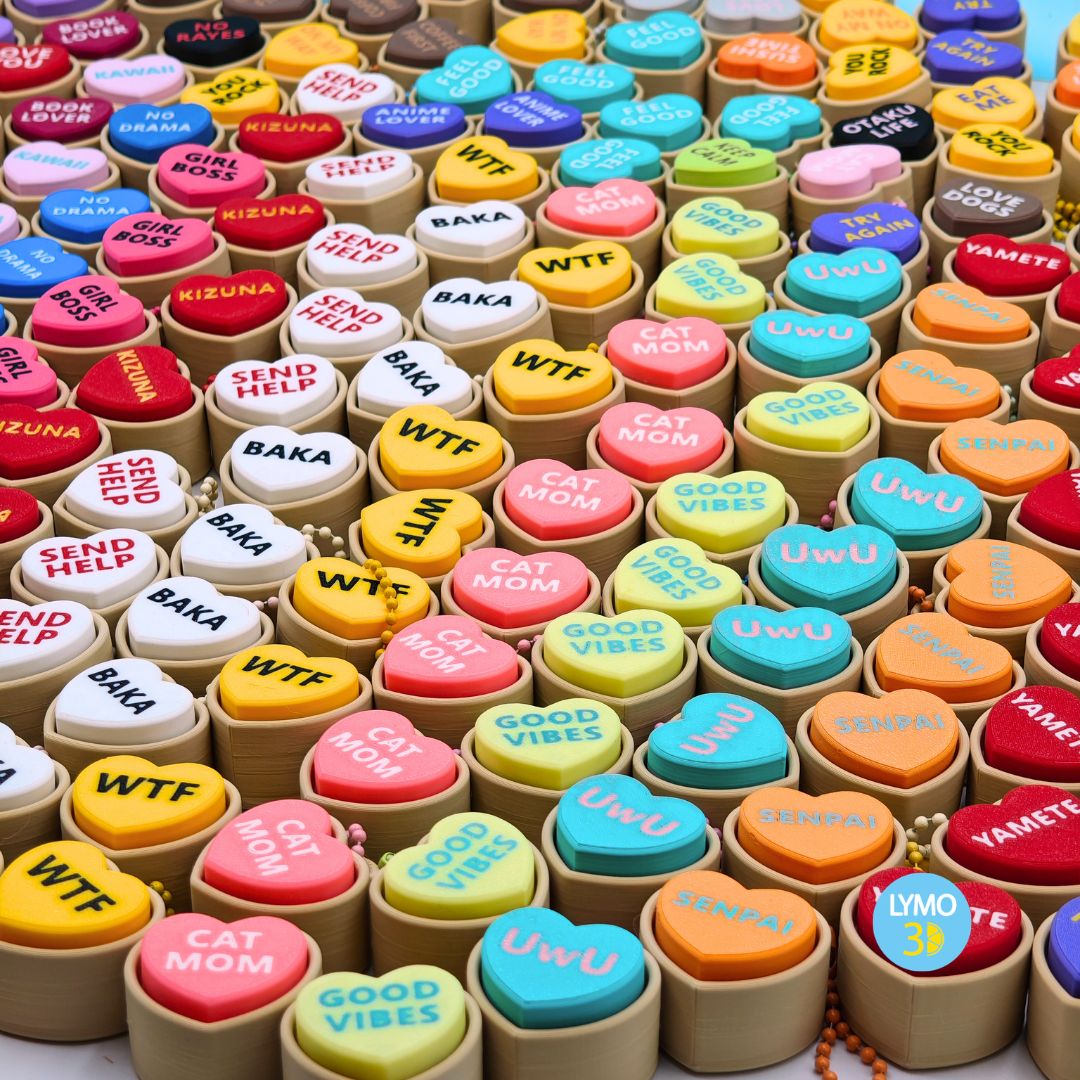 Llavero clicker corazón con texto