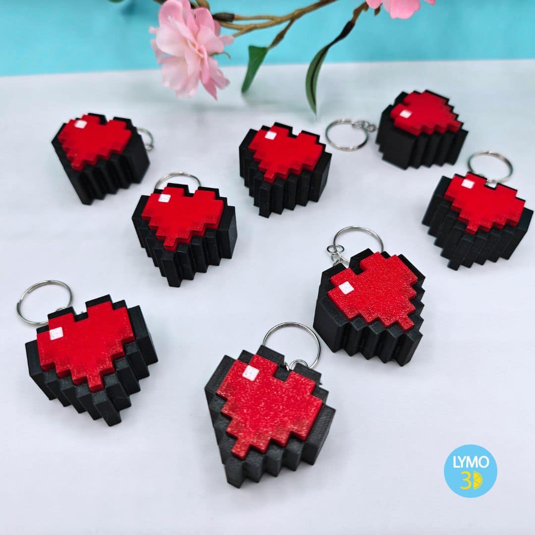 pixel heart clicker keychain
