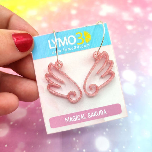 Pendientes alas rosa purpurina